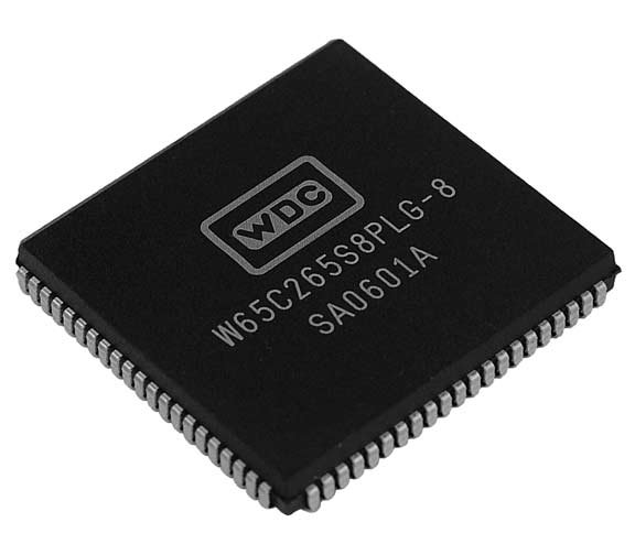 This is a Picture of the W65C265S8PLG-8 16-bit Microcontroller Plastic Leaded Chip Carrier, 
								84 pin package. The W65C265S is the 16-bit extension of the 65xx microcontroller family increasing the 
								memory space to 16MB with a full external memory bus.