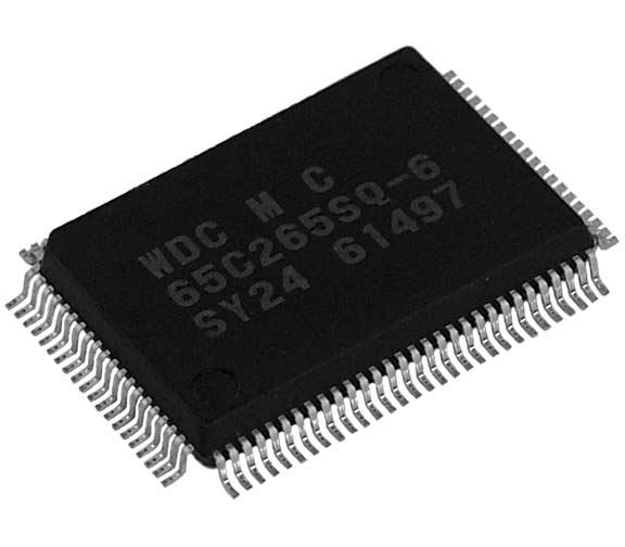 This is a Picture of the 16-bit W65C265S8SQ-8 Microcontroller Quad Flat Pack, 100 pin package. The 
								W65C265S is a 16-bit Microcontroller consisting of a W65C816S CPU, 8K bytes of ROM, 576 bytes of RAM.