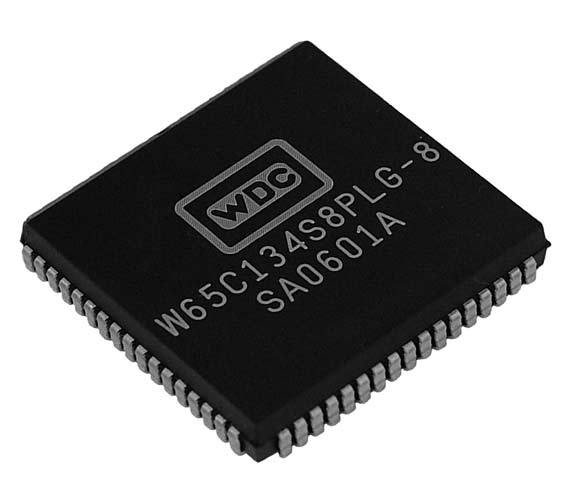 This is a Picture of the W65C134S8PLG-8 8-bit Microcontroller Plastic Leaded Chip Carrier, 
												68 pin package. The W65C134S is a feature rich 8-bit microcontroller based on the W65C02 
												with an advanced Serial Interface Bus token passing and many other features.