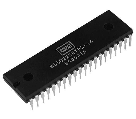 This is a Picture of the W65C22S6TPG-14 Versatile Interface Adapter (VIA) Plastic 
								Dual-In-Line, 40 pin package. The W65C22S is a flexible I/O device similar to the W65C21S. In addition 
								to I/O, it provides two programmable 16-bit Interval Counters