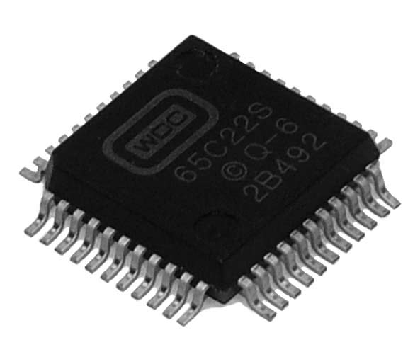 This is a Picture of the W65C22SQ-6 Versatile Interface Adapter (VIA) Quad Flat Pack, 
								44 pin package. The W65C22S is a flexible I/O device similar to the W65C21S. In addition to I/O, it provides 
								two programmable 16-bit Interval Counters