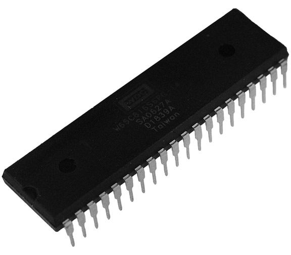This is a Picture of the W65C816S6PG-14 16-bit Microprocessor in a Plastic Dual-In-Line, 
								40 pin package. The W65C816S is a low power 16-bit microprocessor. It extends the 65xx technology family 
								to handle 16-bit processing with a 16MB memory space.